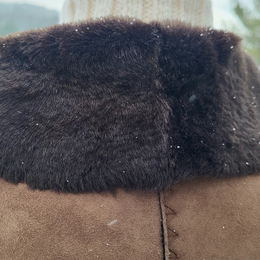 Womens' Long Brown Vegan Sherpa Coat Davide Cenci - Picture 2 of 12